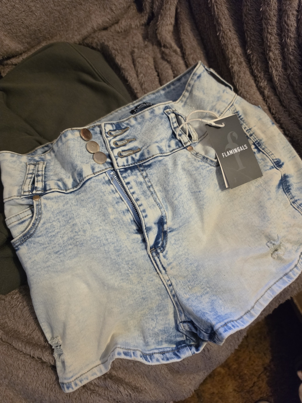 Flamingals Light Blue High-Waist Denim Shorts